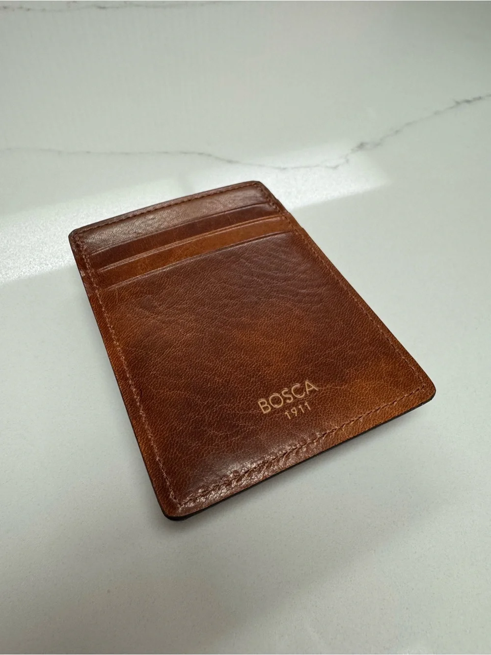 Bosca Cognac Leather Money Clip & Card Sleeve